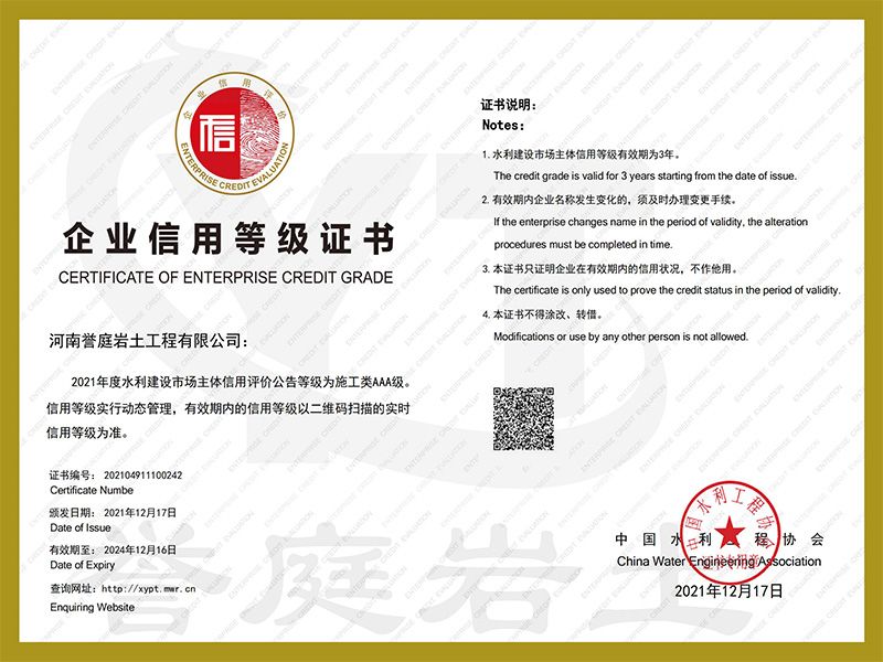 2021年企業信用等級證書